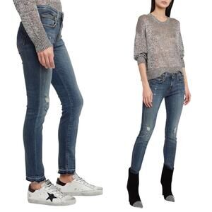R13 Alison Crop Distressed Jeans Strummer Blue Size 27 Womens Med Wash Raw Hem